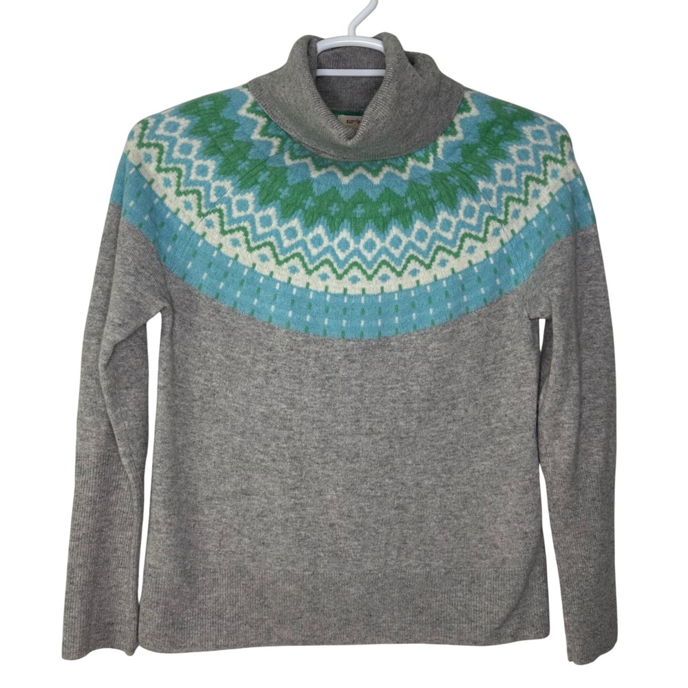 Sundance‎ Sweater Women's Small Fair Isle Turtleneck 100% Cashmere Gray Blue GUC